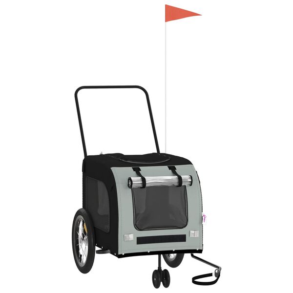 vidaXL Cykelvagn för djur svart och grå oxfordtyg och järn