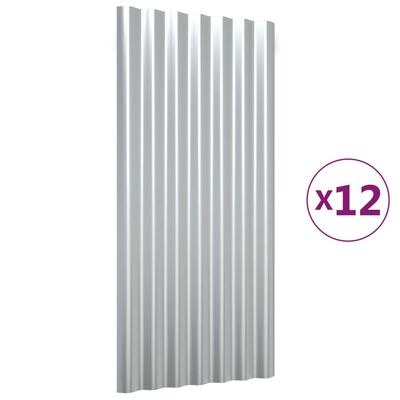vidaXL Takplåt 12 st pulverlackerat stål silver 80x36 cm