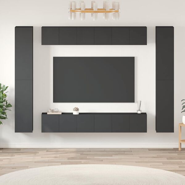 vidaXL Tv-sk&aring;p 10 delar gr&aring; konstruerat tr&auml;