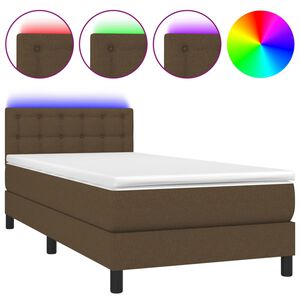 vidaXL Rams&auml;ng med madrass & LED m&ouml;rkbrun 90x200 cm tyg