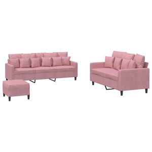 vidaXL Soffgrupp med dynor 3 delar rosa sammet