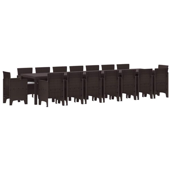 vidaXL Tr&auml;dg&aring;rds matsalsset med Kuddar med kudde 17 pcs Brun PP