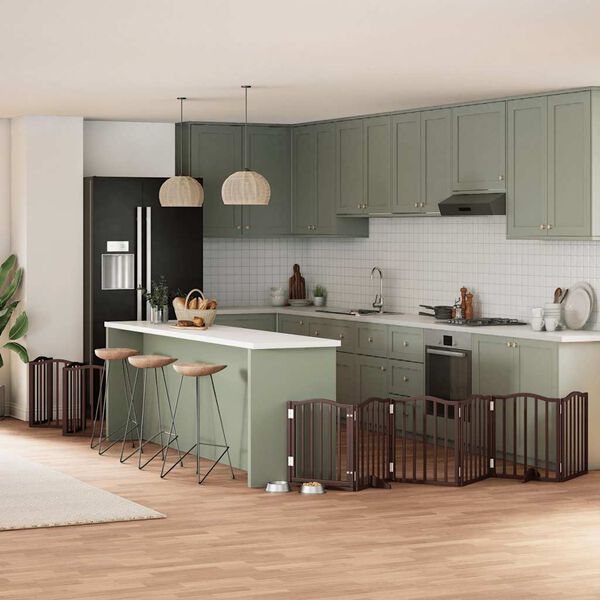 vidaXL Hundgrind med d&ouml;rr vikbar 15 paneler brun 750 cm poppel