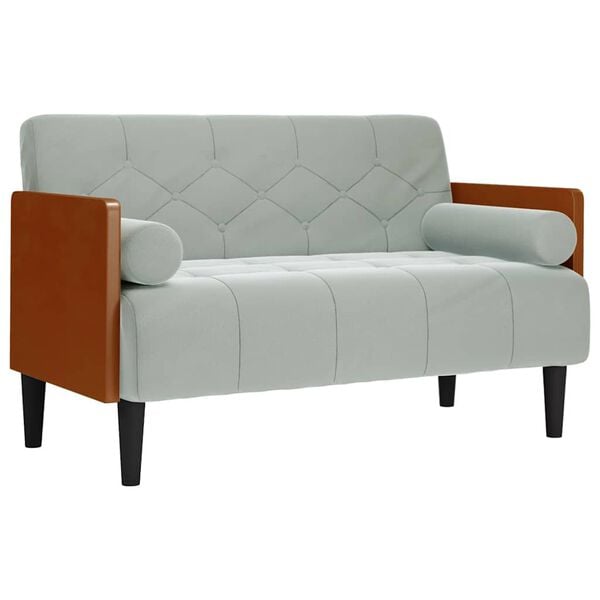 vidaXL Loveseat soffa med bolsterdynor ljusgr&aring; 110 cm sammet