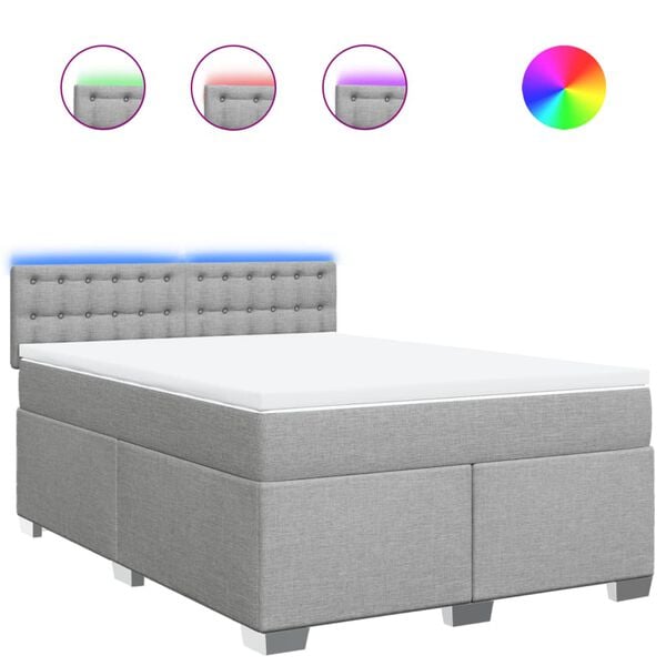 vidaXL Rams&auml;ng med madrass ljusgr&aring; 160x200 cm tyg