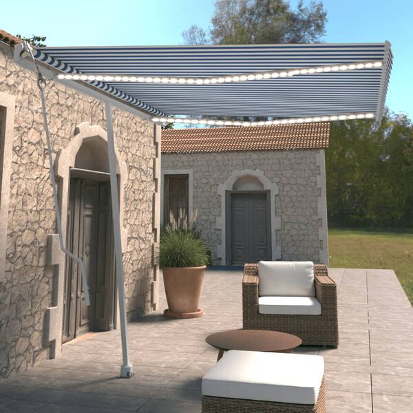 vidaXL Automatisk markis med vindsensor & LED 300x250 cm bl&aring; och vit