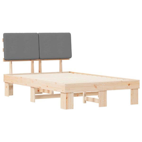 vidaXL S&auml;ngram med Kl&auml;dd Huvudgavel Ljusgr&aring; 120 x 200 cm Massiv furu