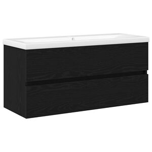 vidaXL Badrumssk&aring;p med handfat Svart Ek 100 x 39 x 62 cm