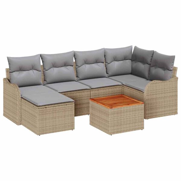 vidaXL Tr&auml;dg&aring;rdsoffset 7 pcs Beige Poly rattan