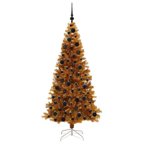 vidaXL Julgran med 300 LED-lampor med stativ Guld 180 cm PET