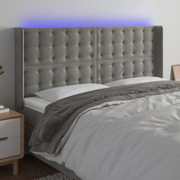 vidaXL S&auml;nggavel LED ljusgr&aring; 163x16x118/128 cm sammet