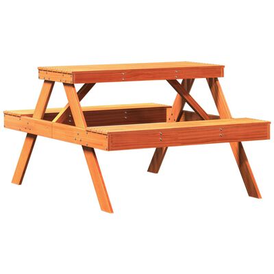 vidaXL Picknickbord vaxad brun 105x134x75 cm massivt trä