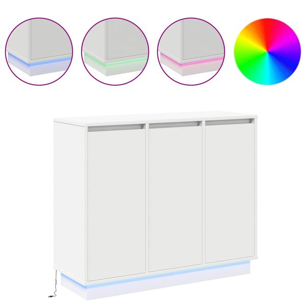 vidaXL LED-sido bord med hylla Vit 90 x 32 x 75 cm Konstruerat trä