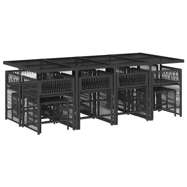 vidaXL Matgrupp f&ouml;r tr&auml;dg&aring;rden med dynor 13 delar svart konstrotting