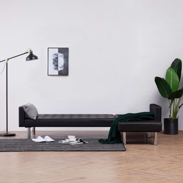 vidaXL L-formad b&auml;ddsoffa svart konstl&auml;der