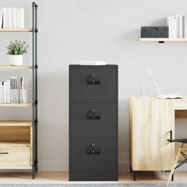 vidaXL Arkivk&aring;p med l&aring;da Svart 45,5 x 42 x 106,5 cm Kallvalsat St&aring;l