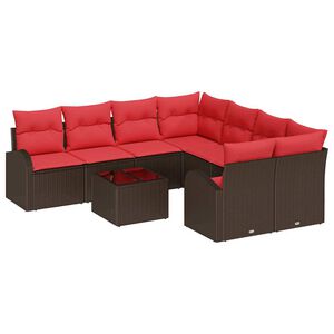 vidaXL Soffset 9 st 8-Antal sittplatser Beige och R&ouml;d konstrotting