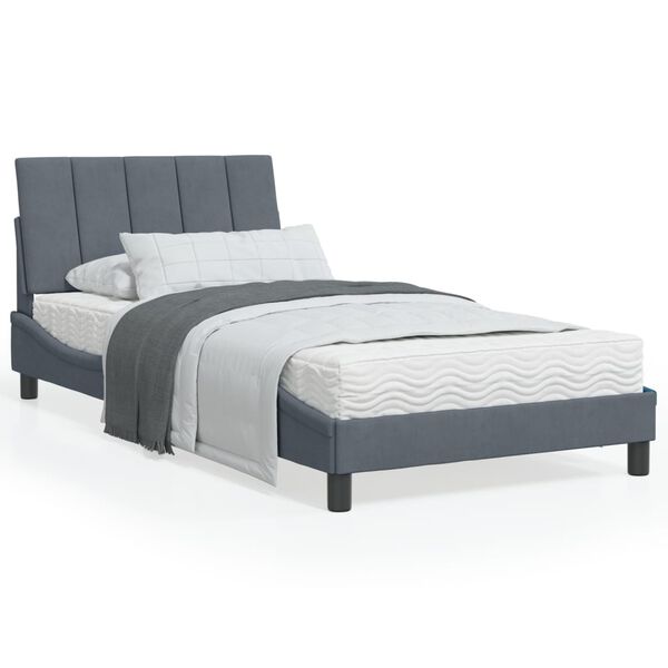 vidaXL Bed with Mattress "Hanko" Dark Grey 100x200 cm Velvet