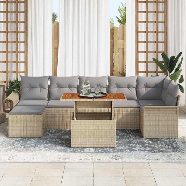 vidaXL Tr&auml;dg&aring;rdsoffset med lagring 8 pcs Beige Poly rattan