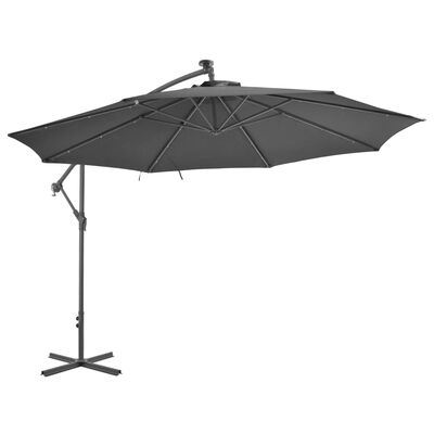 vidaXL Frihängande parasoll med LED metallstång 350 cm antracit