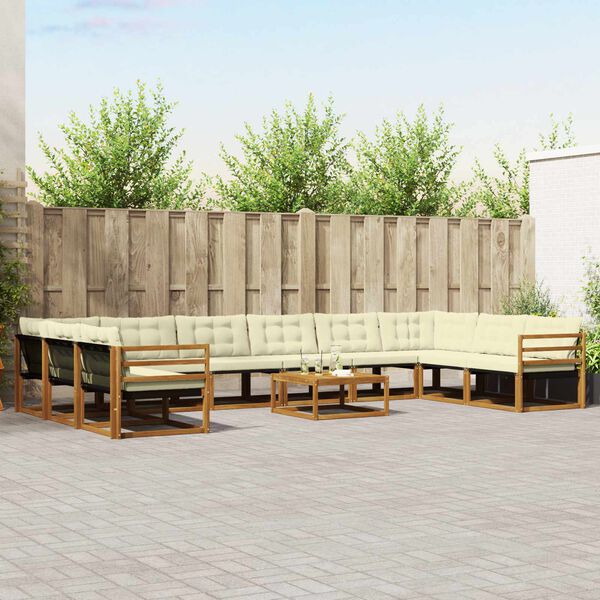 vidaXL Utomhussoffset med kudde 11 pcs Naturlig och Gr&auml;dde