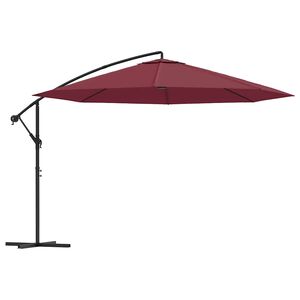 vidaXL Frih&auml;ngande tr&auml;dg&aring;rdsparasoll med aluminiumst&aring;ng 350 cm vinr&ouml;d