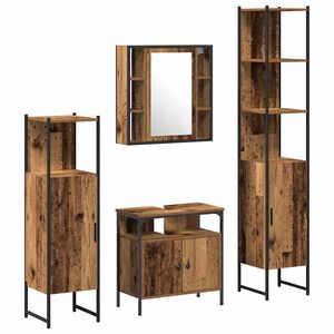 vidaXL Badrumsm&ouml;belset med hylla 4 pcs Gammalt tr&auml; Konstruerat tr&auml;