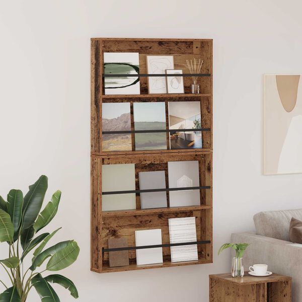 vidaXL Tidningshylla 2 pcs Gammalt tr&auml; 80 x 12 x 70 cm Konstruerat tr&auml;