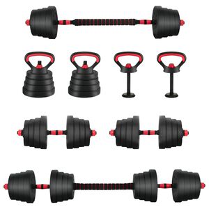 vidaXL 4-i-1 hantel, st&aring;ng och kettlebell-set 30 kg Svart och R&ouml;d