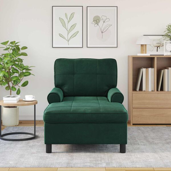 vidaXL Chaise Lounge med kudde M&ouml;rkgr&ouml;n 91 x 157 x 91 cm Sammet