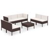vidaXL Loungegrupp med dynor 8 delar konstrotting brun
