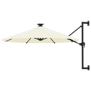 vidaXL V&auml;ggmonterat tr&auml;dg&aring;rdsparasoll med LEDs 300 cm sand