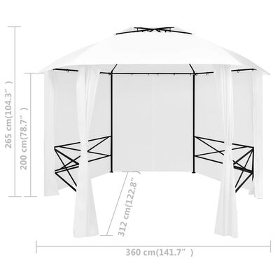 vidaXL Paviljong med draperier 360x312x265 cm vit 180 g/m²