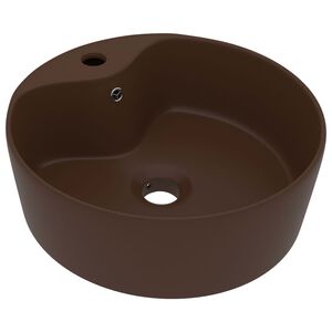 vidaXL Handfat med br&auml;ddavlopp matt m&ouml;rkbrun 36x13 cm keramik