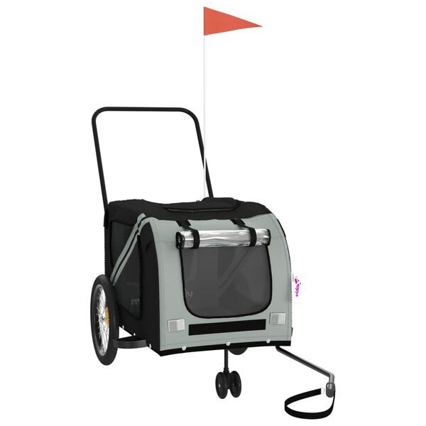 vidaXL Cykelvagn för djur grå och svart oxfordtyg och järn