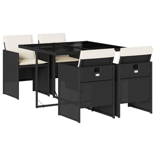 vidaXL Matgrupp för trädgården med dynor 5 delar svart konstrottning