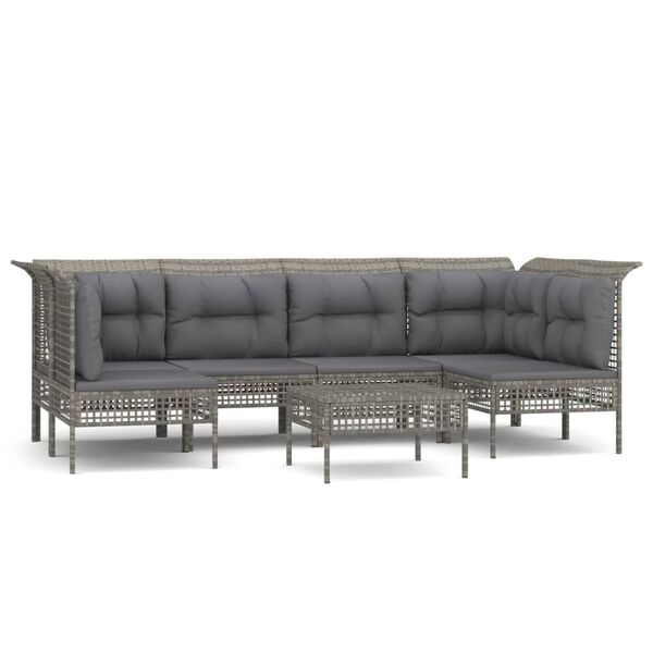 vidaXL Loungegrupp f&ouml;r tr&auml;dg&aring;rden med dynor 7 delar gr&aring; konstrotting