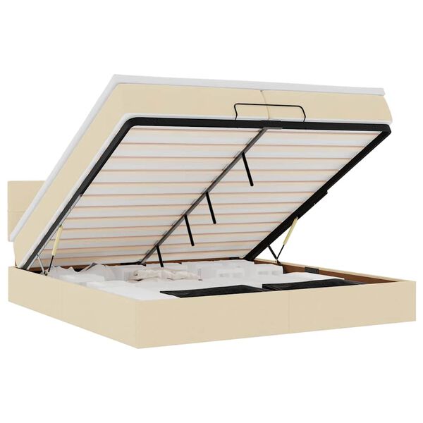 vidaXL Ottoman s&auml;ngram med madrasser gr&auml;ddvit 200x200 cm tyg