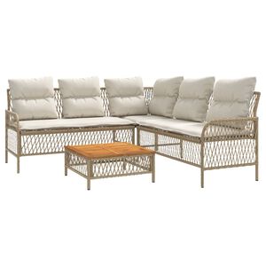 vidaXL Soffgrupp f&ouml;r tr&auml;dg&aring;rden med dynor 2 delar beige konstrotting