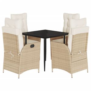vidaXL Matgrupp f&ouml;r tr&auml;dg&aring;rden med dynor 5 delar beige konstrotting