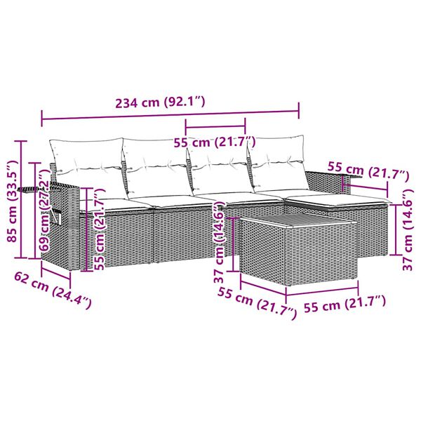 vidaXL Loungegrupp med dynor 6 delar svart konstrotting