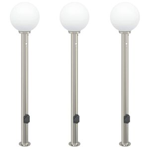 vidaXL Pollare med sensor och uttag 3 st 120 cm rostfritt st&aring;l IP44