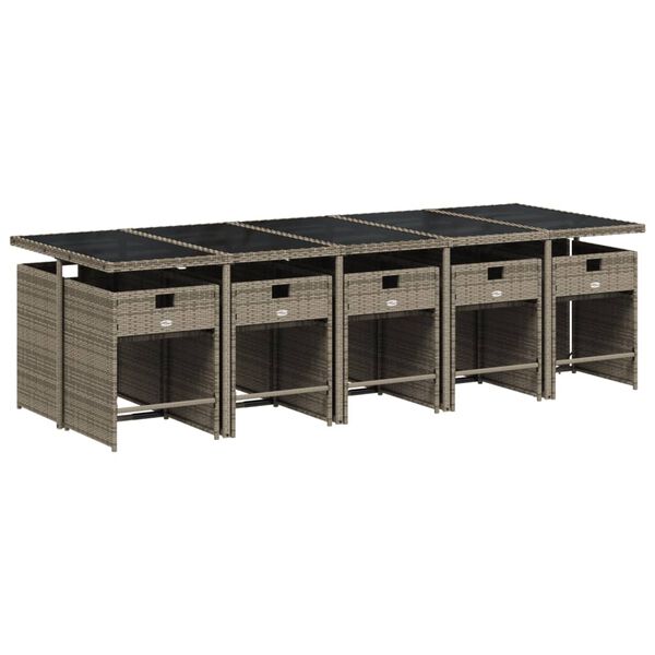 vidaXL Matgrupp f&ouml;r tr&auml;dg&aring;rden med dynor 11 delar gr&aring; konstrotting