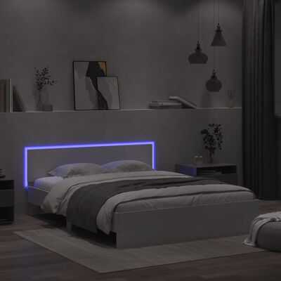 vidaXL Sängram med huvudgavel och LED vit 150x200 cm