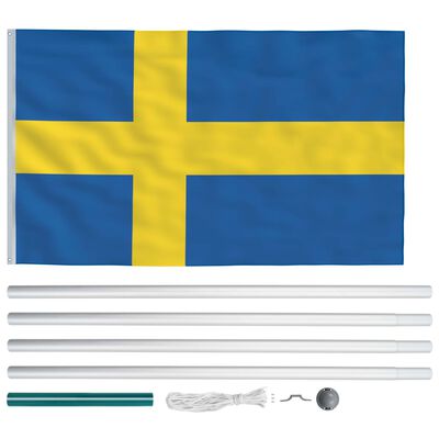 vidaXL Sveriges flagga och flaggstång i aluminium 6,2 m