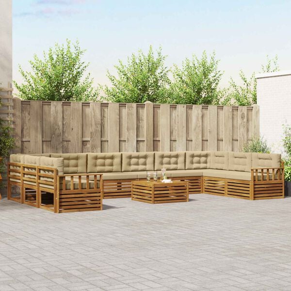 vidaXL Soffgrupper 11 pcs Naturlig och Beige Massivt Akaciatr&auml;