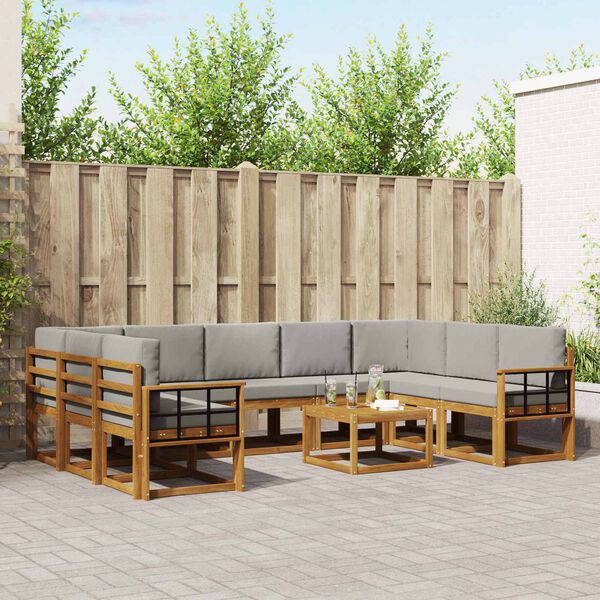 vidaXL Utomhussoffset med kudde 10 pcs Naturlig och Ljus Gr&aring;