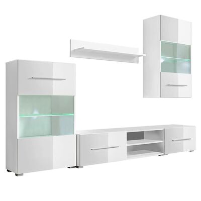 vidaXL TV-möbel med vitrinskåp och LED 5 delar vit