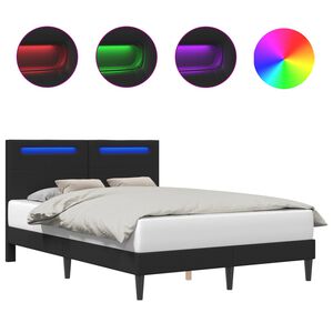 vidaXL S&auml;ngram med LED-ljusslingor Svart 160 x 200 cm Konstl&auml;der