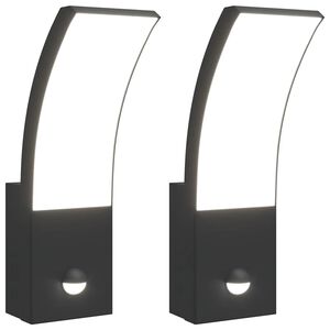vidaXL Utomhusv&auml;gglampor LED med sensorer 2 st svart gjuten aluminium